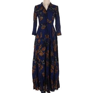 Free People Long Navy Blue Floral Shirt Dress Size 2 XS